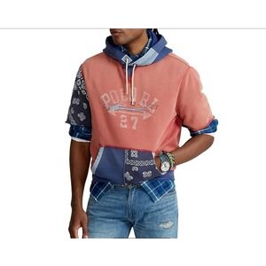 Polo Ralph Lauren Men VTG Vintage Paisley Bandana Patchwork Fleece Hoodie, Small
